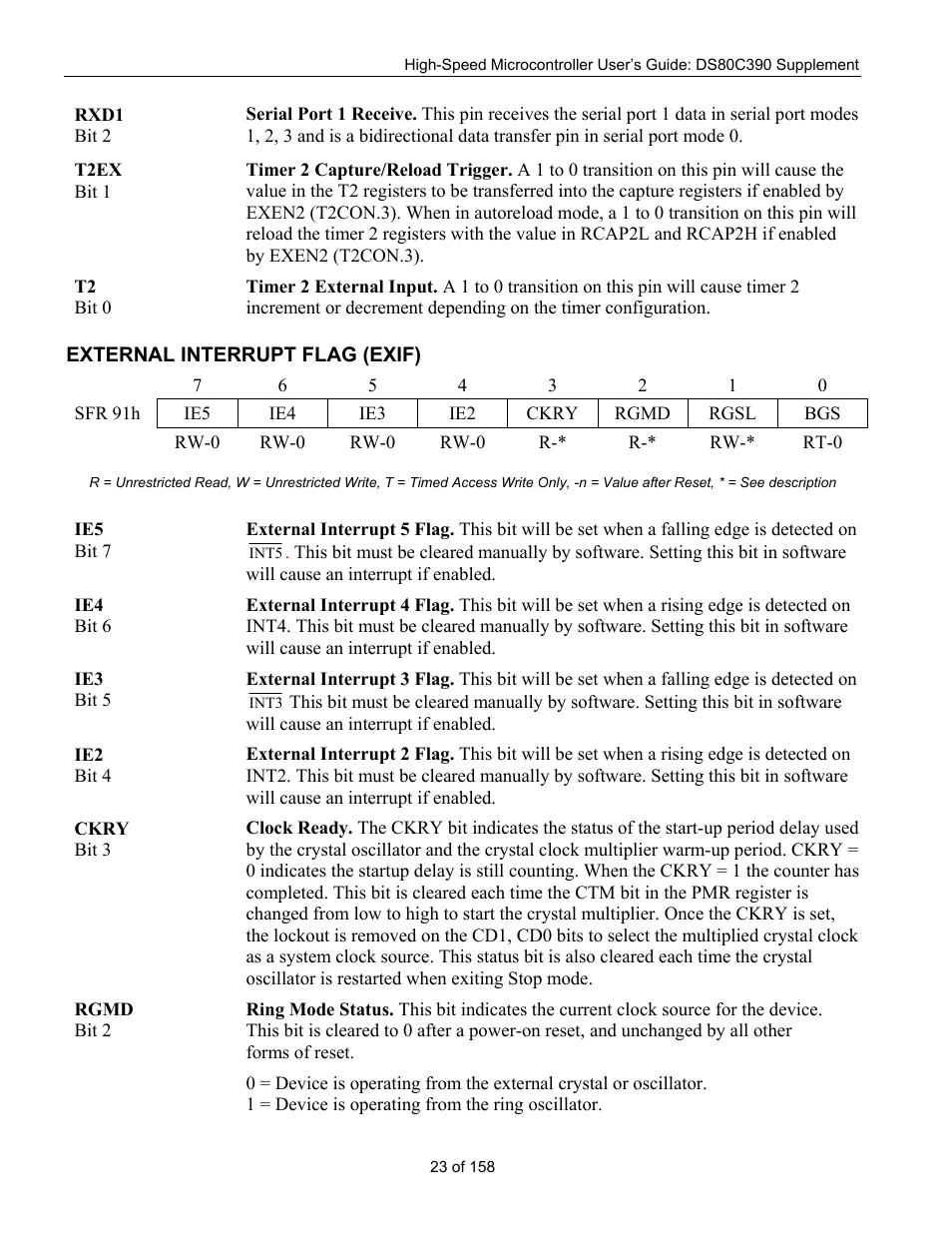 External interrupt flag (exif), Xternal, Nterrupt | Exif) | Maxim Integrated High-Speed Microcontroller Users Guide: DS80C390 Supplement User Manual | Page 23 / 158