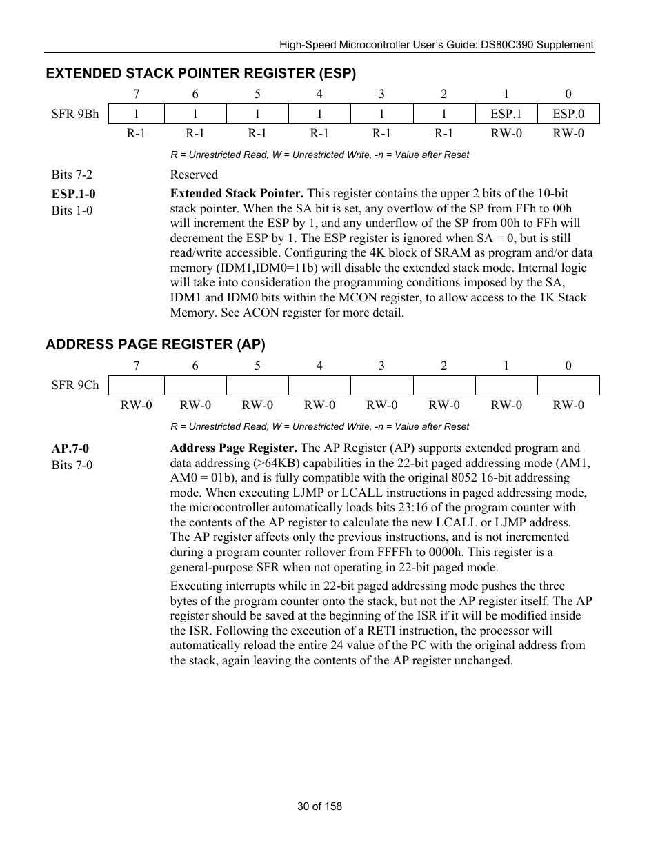 Extended stack pointer register (esp), Xtended, Tack | Ointer, Egister, Esp), Ddress | Maxim Integrated High-Speed Microcontroller Users Guide: DS80C390 Supplement User Manual | Page 30 / 158