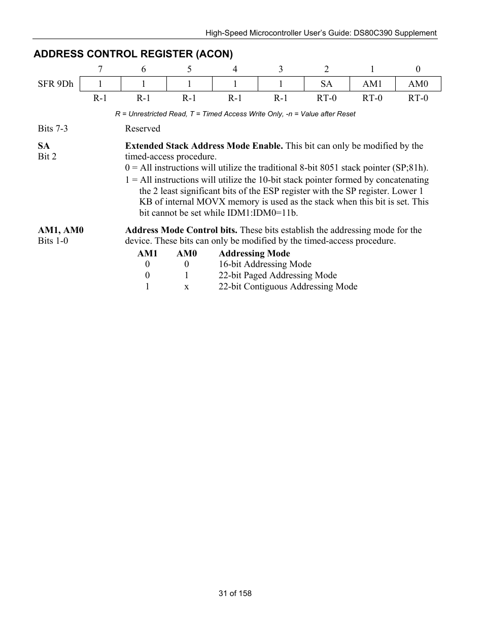 Address control register (acon), Ddress, Ontrol | Egister, Acon) | Maxim Integrated High-Speed Microcontroller Users Guide: DS80C390 Supplement User Manual | Page 31 / 158