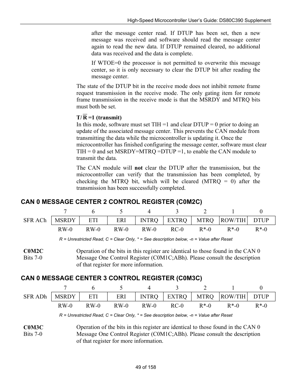 Can 0 m, Essage, Enter | Ontrol, Egister, C0m2c), C0m3c) | Maxim Integrated High-Speed Microcontroller Users Guide: DS80C390 Supplement User Manual | Page 49 / 158