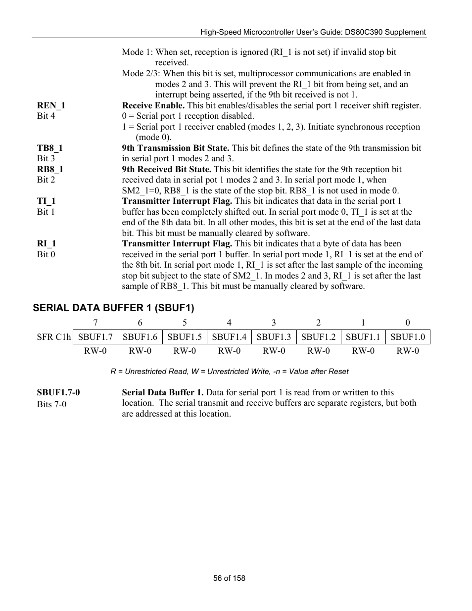 Serial data buffer 1 (sbuf1), Erial, Uffer | 1 (sbuf1) | Maxim Integrated High-Speed Microcontroller Users Guide: DS80C390 Supplement User Manual | Page 56 / 158