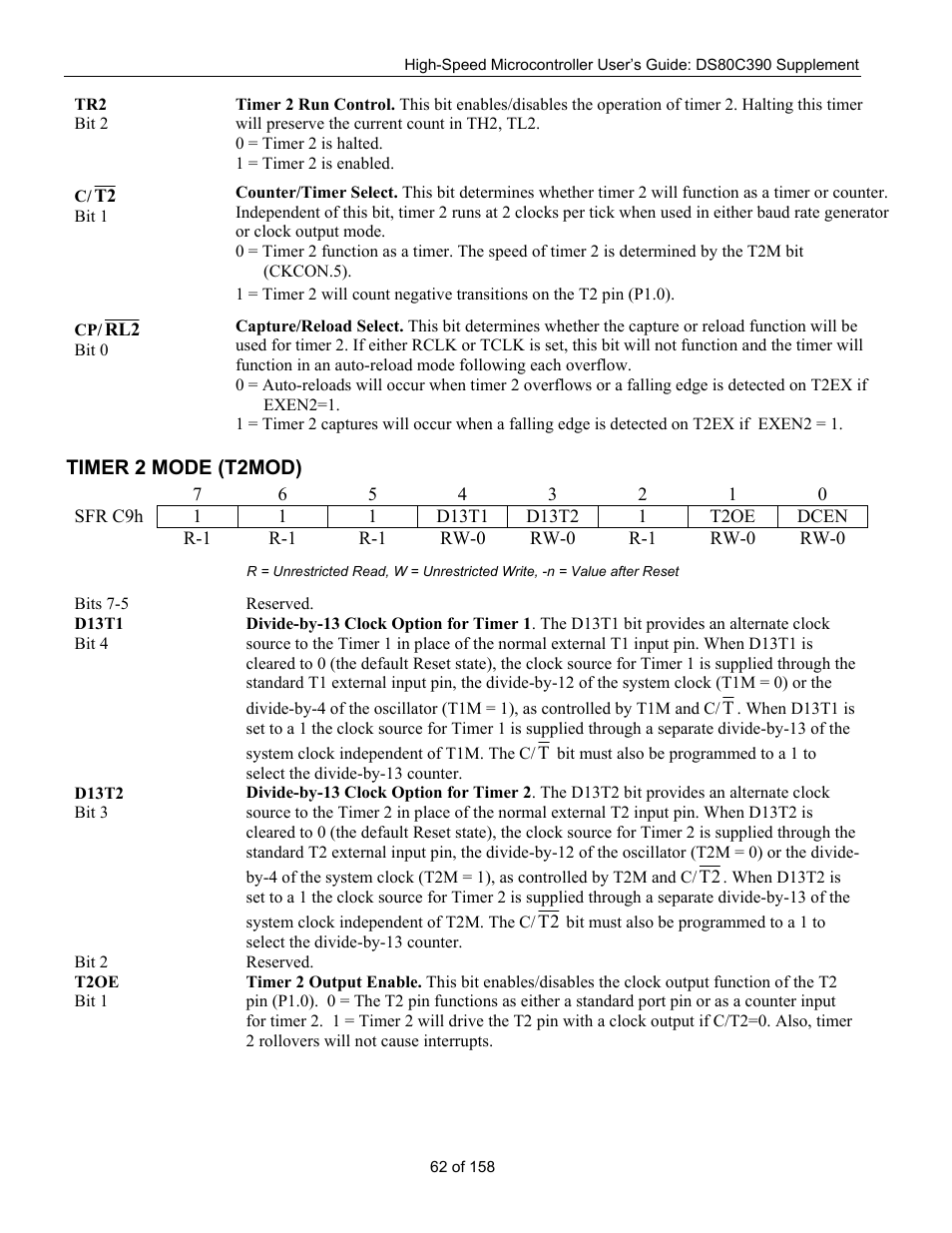 Timer 2 mode (t2mod), Imer, T2mod) | Maxim Integrated High-Speed Microcontroller Users Guide: DS80C390 Supplement User Manual | Page 62 / 158