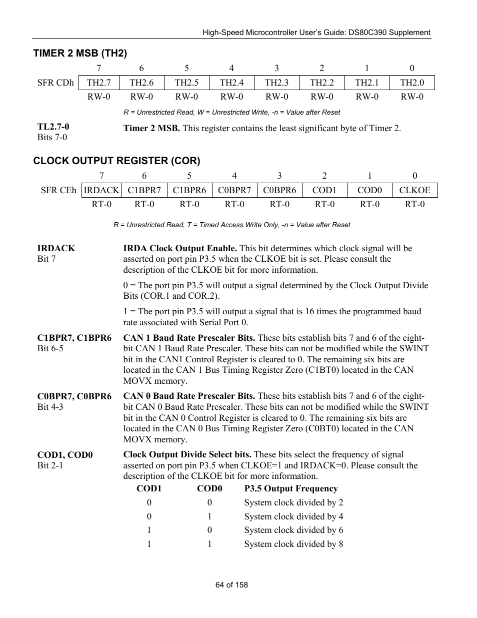 Timer 2 msb (th2), Clock output register (cor), Imer | 2 msb (th2), Lock, Utput, Egister, Cor) | Maxim Integrated High-Speed Microcontroller Users Guide: DS80C390 Supplement User Manual | Page 64 / 158