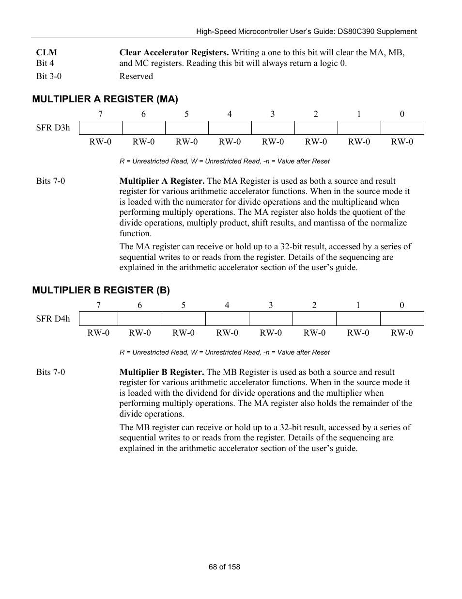 Multiplier a register (ma), Multiplier b register (b), Ultiplier | Egister | Maxim Integrated High-Speed Microcontroller Users Guide: DS80C390 Supplement User Manual | Page 68 / 158