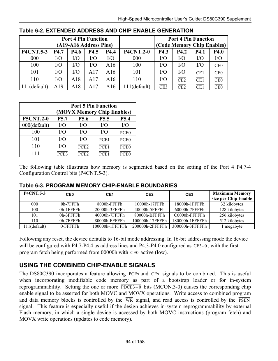 Using the combined chip-enable signals, Sing the combined chip, Enable signals | Maxim Integrated High-Speed Microcontroller Users Guide: DS80C390 Supplement User Manual | Page 94 / 158
