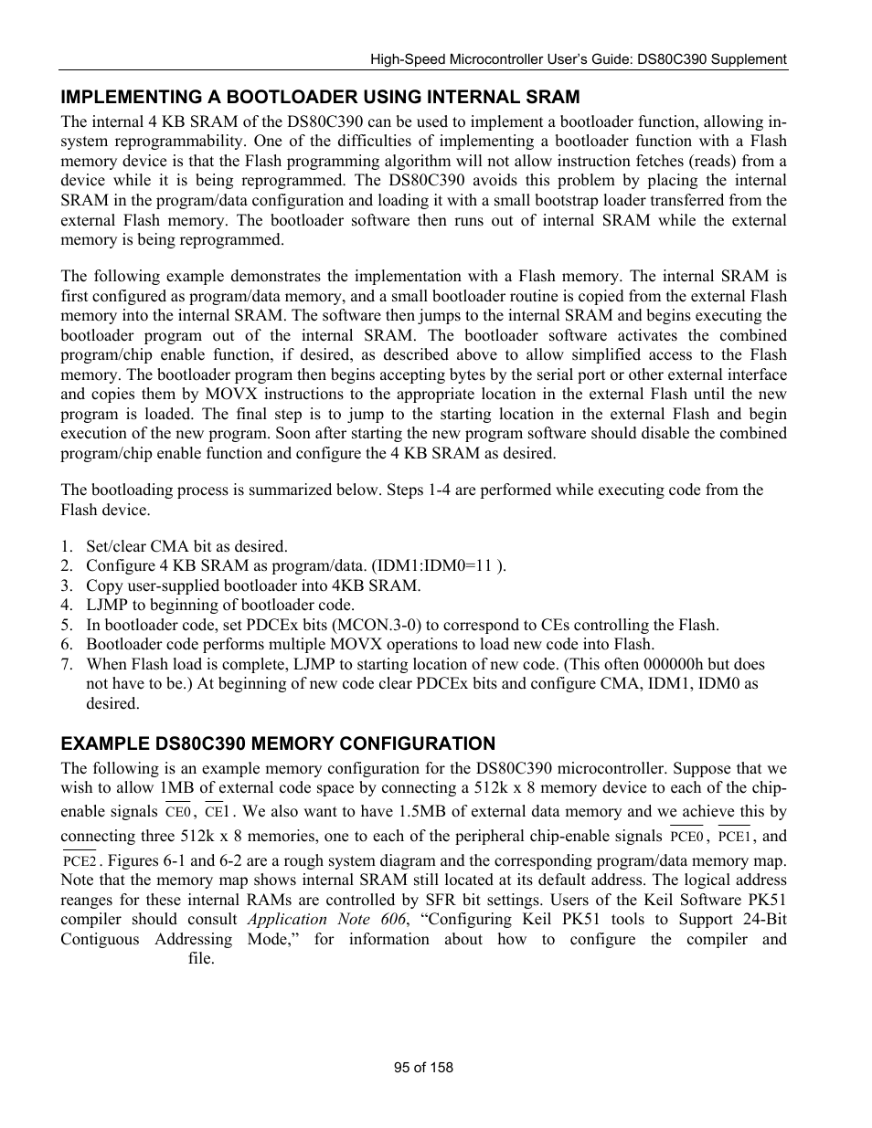 Implementing a bootloader using internal sram, Example ds80c390 memory configuration, Mplementing a bootloader using internal | Sram, Xample, Ds80c390 m, Emory, Onfiguration | Maxim Integrated High-Speed Microcontroller Users Guide: DS80C390 Supplement User Manual | Page 95 / 158