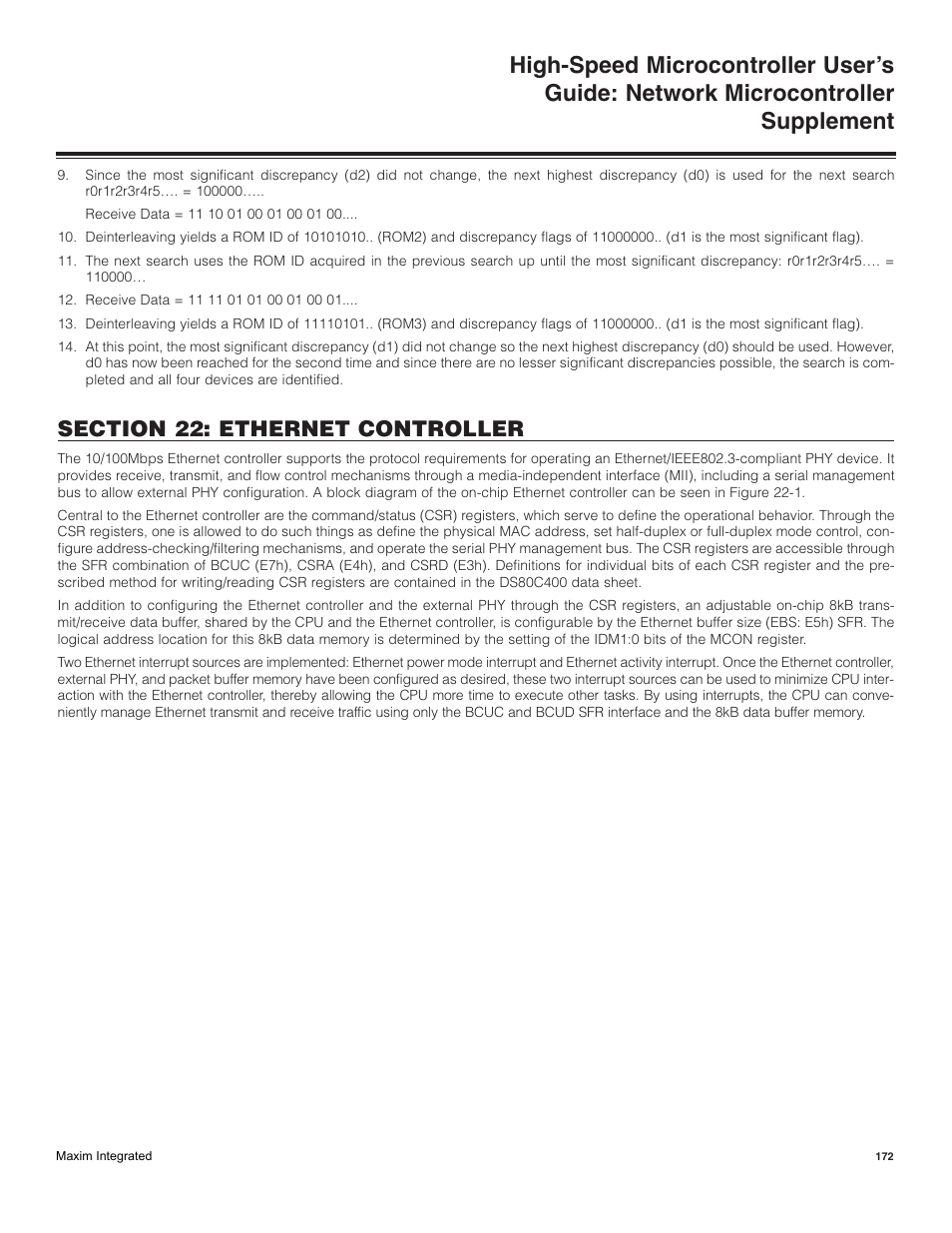 Section 22: ethernet controller | Maxim Integrated High-Speed Microcontroller Users Guide: Network Microcontroller Supplement User Manual | Page 172 / 221