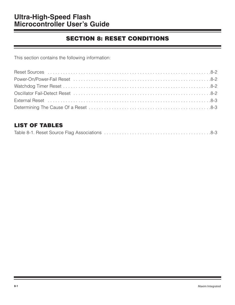 Section 8: reset conditions | Maxim Integrated Ultra-High-Speed Flash Microcontroller User Manual | Page 105 / 169