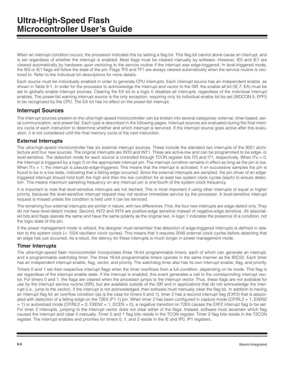 Interrupt sources, External interrupts, Timer interrupts | Interrupt sources -3, External interrupts -3, Timer interrupts -3 | Maxim Integrated Ultra-High-Speed Flash Microcontroller User Manual | Page 110 / 169