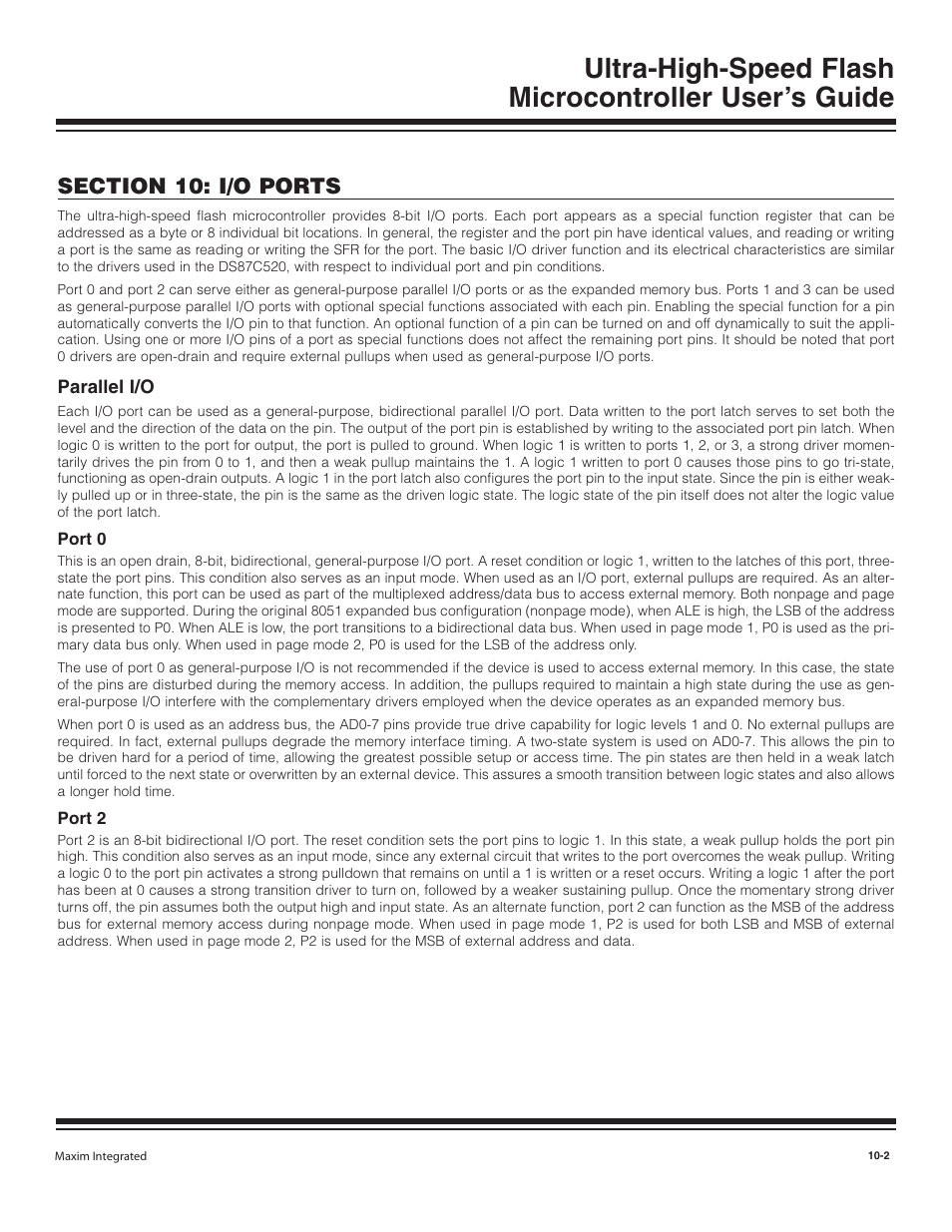 Parallel i/o, Port 0, Port 2 | Parallel i/o -2, Port 0 -2, Port 2 -2 | Maxim Integrated Ultra-High-Speed Flash Microcontroller User Manual | Page 115 / 169