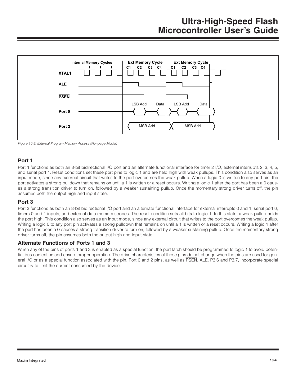 Port 1, Port 3, Alternate functions of ports | Port 1 -4, Port 3 -4, Alternate functions of ports 1 and 3 -4 | Maxim Integrated Ultra-High-Speed Flash Microcontroller User Manual | Page 117 / 169