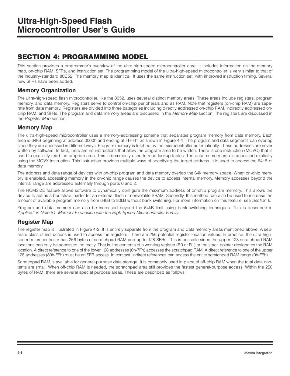 Memory organization, Memory map, Register map | Memory organization -5, Memory map -5, Register map -5 | Maxim Integrated Ultra-High-Speed Flash Microcontroller User Manual | Page 13 / 169