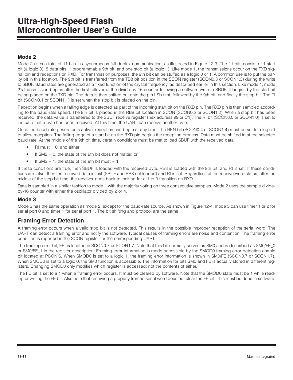 Mode 2, Mode 3, Framing error detection | Mode 2 -11, Mode 3 -11, Framing error detection -11 | Maxim Integrated Ultra-High-Speed Flash Microcontroller User Manual | Page 145 / 169