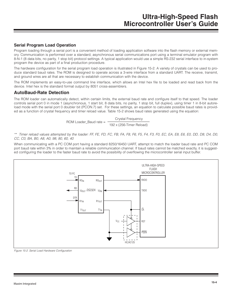 Serial program load operation, Serial program load operation -4, Figure 15-2. serial load hardware configuration -4 | Autobaud-rate detection | Maxim Integrated Ultra-High-Speed Flash Microcontroller User Manual | Page 162 / 169