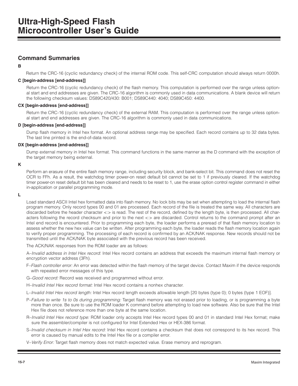 Command summaries, Command summaries -7 | Maxim Integrated Ultra-High-Speed Flash Microcontroller User Manual | Page 165 / 169