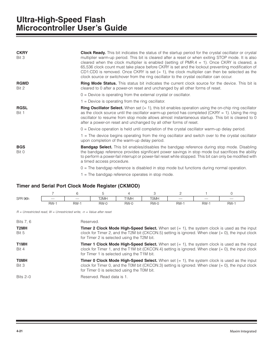 Timer and serial port clock, Timer and serial port clock mode register (ckmod) | Maxim Integrated Ultra-High-Speed Flash Microcontroller User Manual | Page 29 / 169