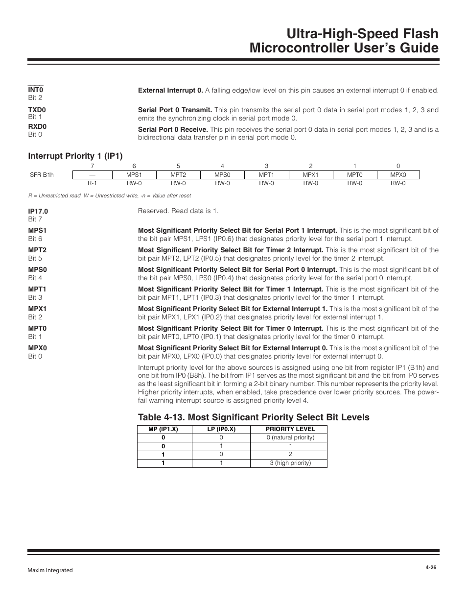 Interrupt priority 1 (ip1), Interrupt priority 1 (ip1) -26 | Maxim Integrated Ultra-High-Speed Flash Microcontroller User Manual | Page 34 / 169