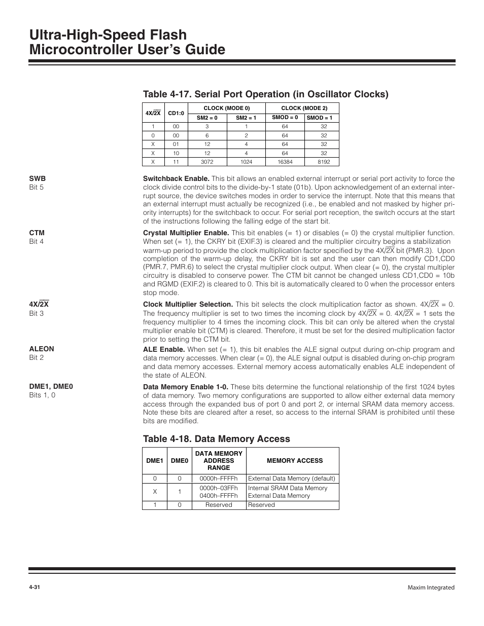 Table 4-18. data memory access -31 | Maxim Integrated Ultra-High-Speed Flash Microcontroller User Manual | Page 39 / 169