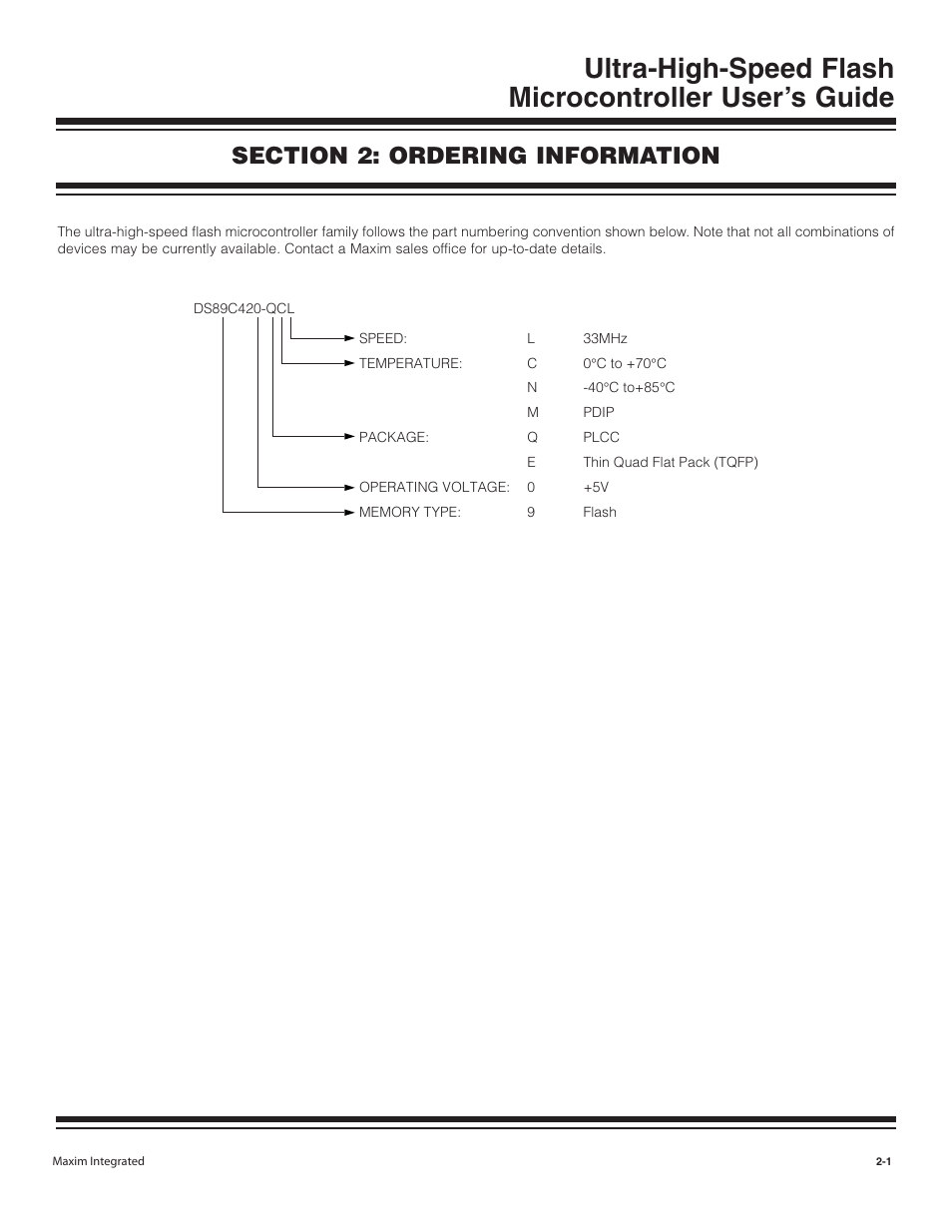 Section 2: ordering information | Maxim Integrated Ultra-High-Speed Flash Microcontroller User Manual | Page 4 / 169