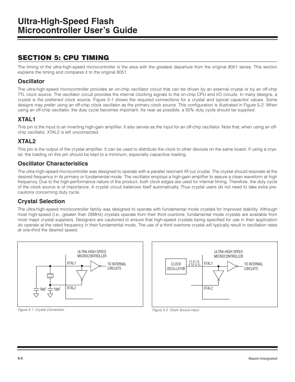 Oscillator, Xtal1, Xtal2 | Oscillator characteristics, Crystal selection, Oscillator -3, Xtal1 -3, Xtal2 -3, Oscillator characteristics -3, Crystal selection -3 | Maxim Integrated Ultra-High-Speed Flash Microcontroller User Manual | Page 50 / 169
