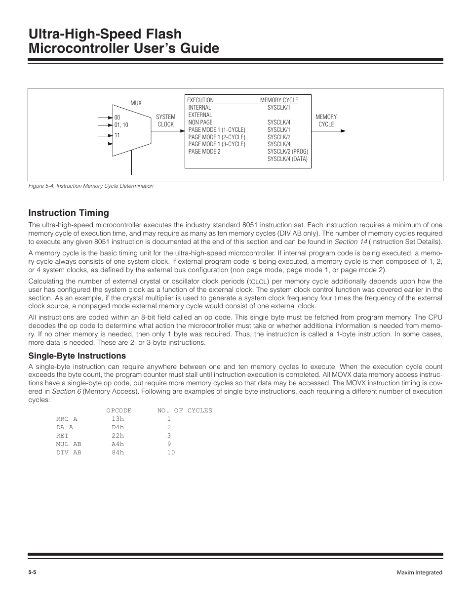 Instruction timing, Single-byte instructions, Instruction timing -5 | Single-byte instructions -5 | Maxim Integrated Ultra-High-Speed Flash Microcontroller User Manual | Page 52 / 169