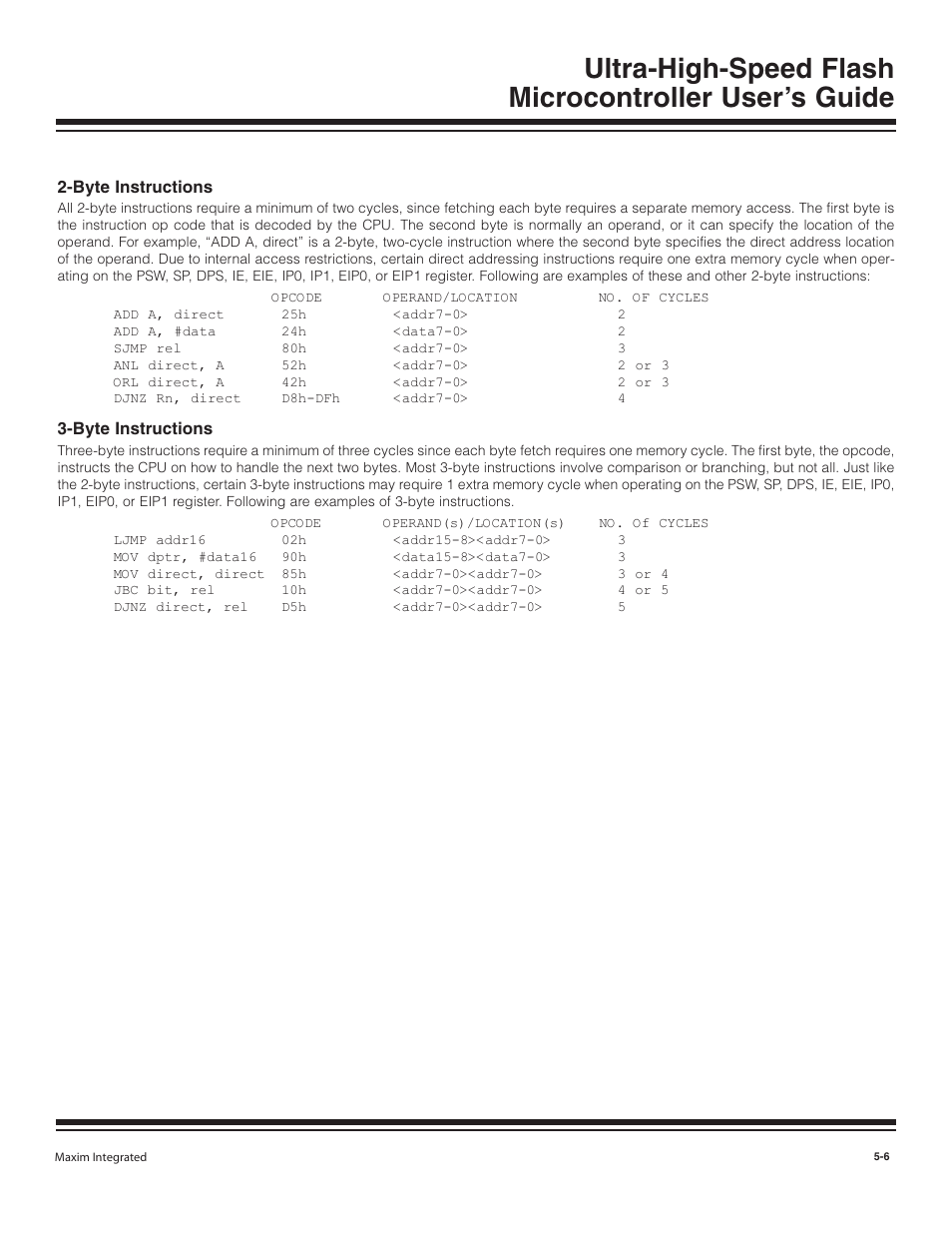 Byte instructions, Byte instructions -6 | Maxim Integrated Ultra-High-Speed Flash Microcontroller User Manual | Page 53 / 169