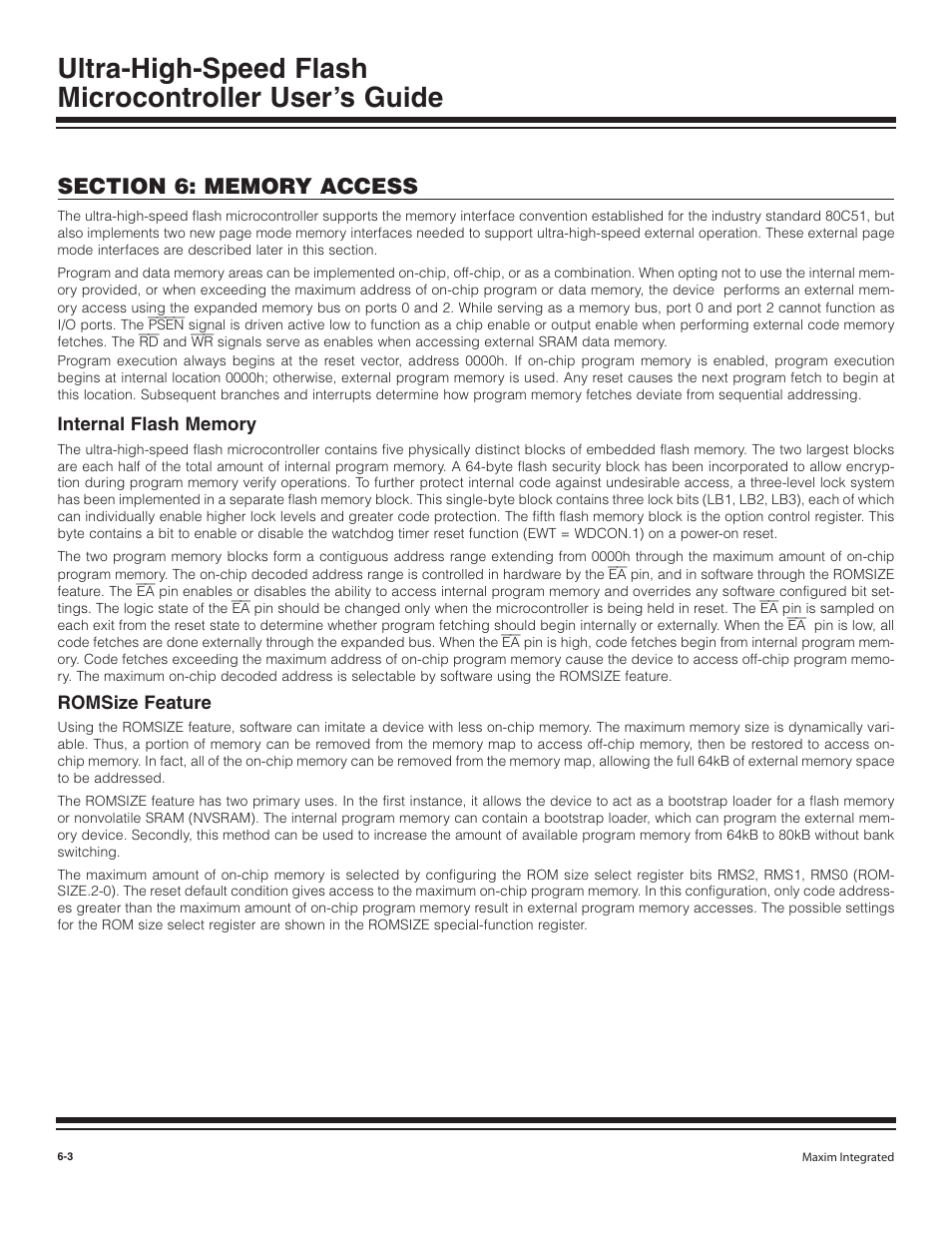 Internal flash memory, Romsize feature, Internal flash memory -3 | Romsize feature -3 | Maxim Integrated Ultra-High-Speed Flash Microcontroller User Manual | Page 70 / 169