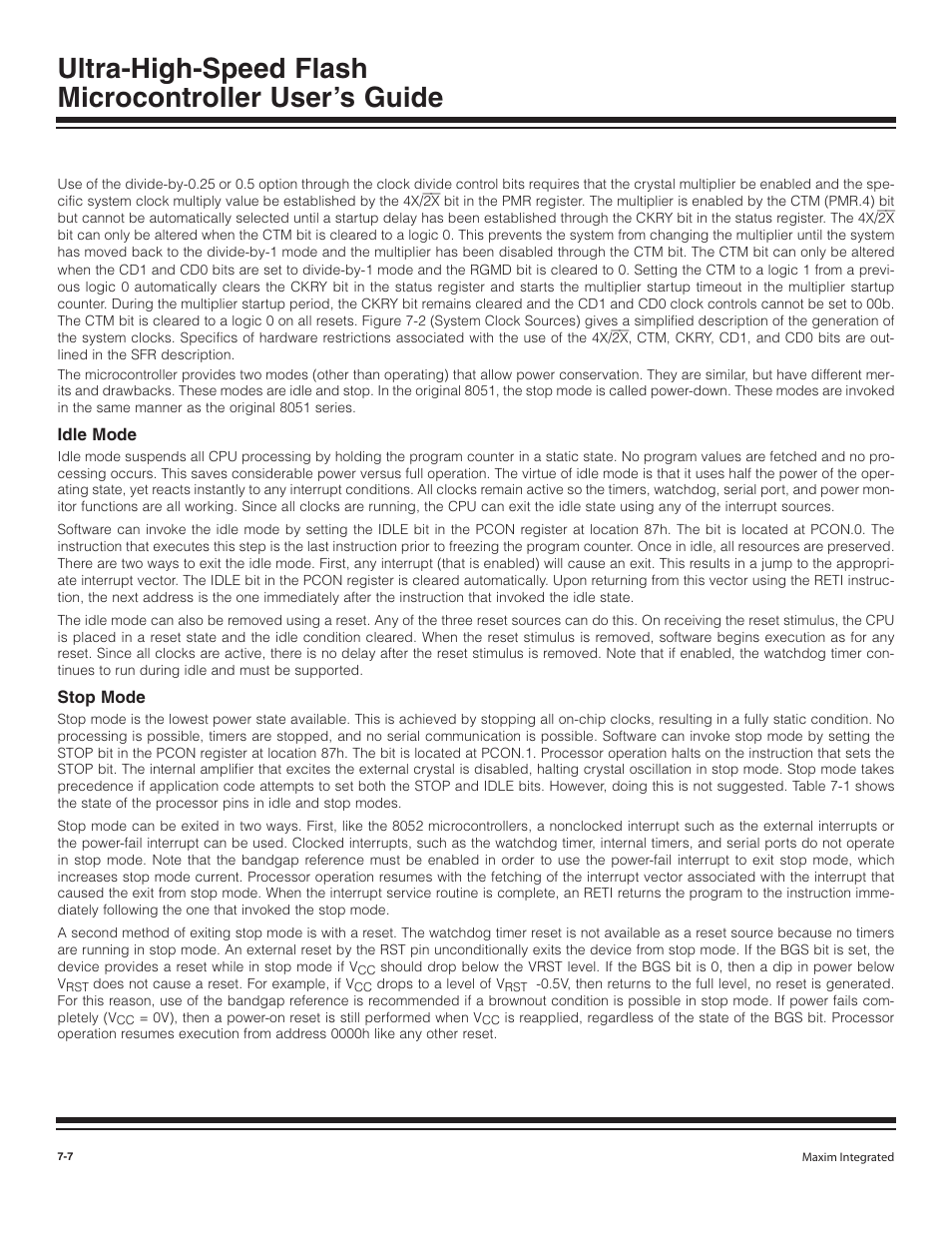 Idle mode, Stop mode, Idle mode -7 | Stop mode -7 | Maxim Integrated Ultra-High-Speed Flash Microcontroller User Manual | Page 99 / 169