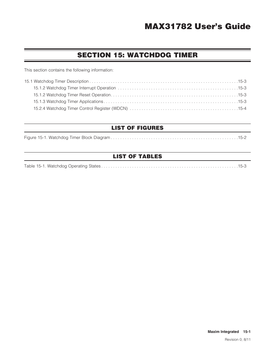 Section 15: watchdog timer, Section 15: watchdog timer -1 | Maxim Integrated MAX31782 User Manual | Page 125 / 223