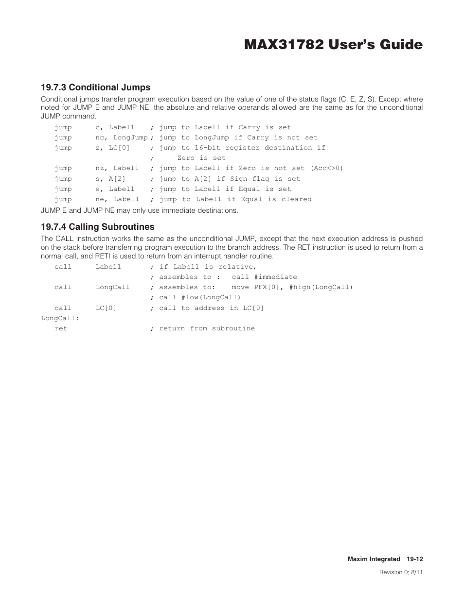 3 conditional jumps, 4 calling subroutines, 3conditionaljumps | 4callingsubroutines | Maxim Integrated MAX31782 User Manual | Page 177 / 223