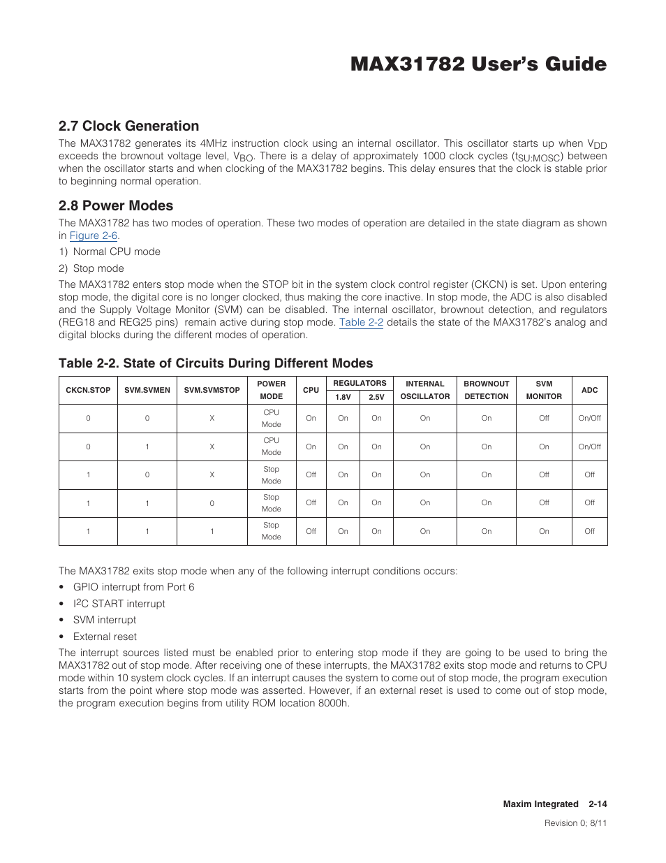 7 clock generation, 8 power modes, 2 .7 clock generation -14 2 .8 power modes -14 | 7clockgeneration, 8powermodes | Maxim Integrated MAX31782 User Manual | Page 18 / 223