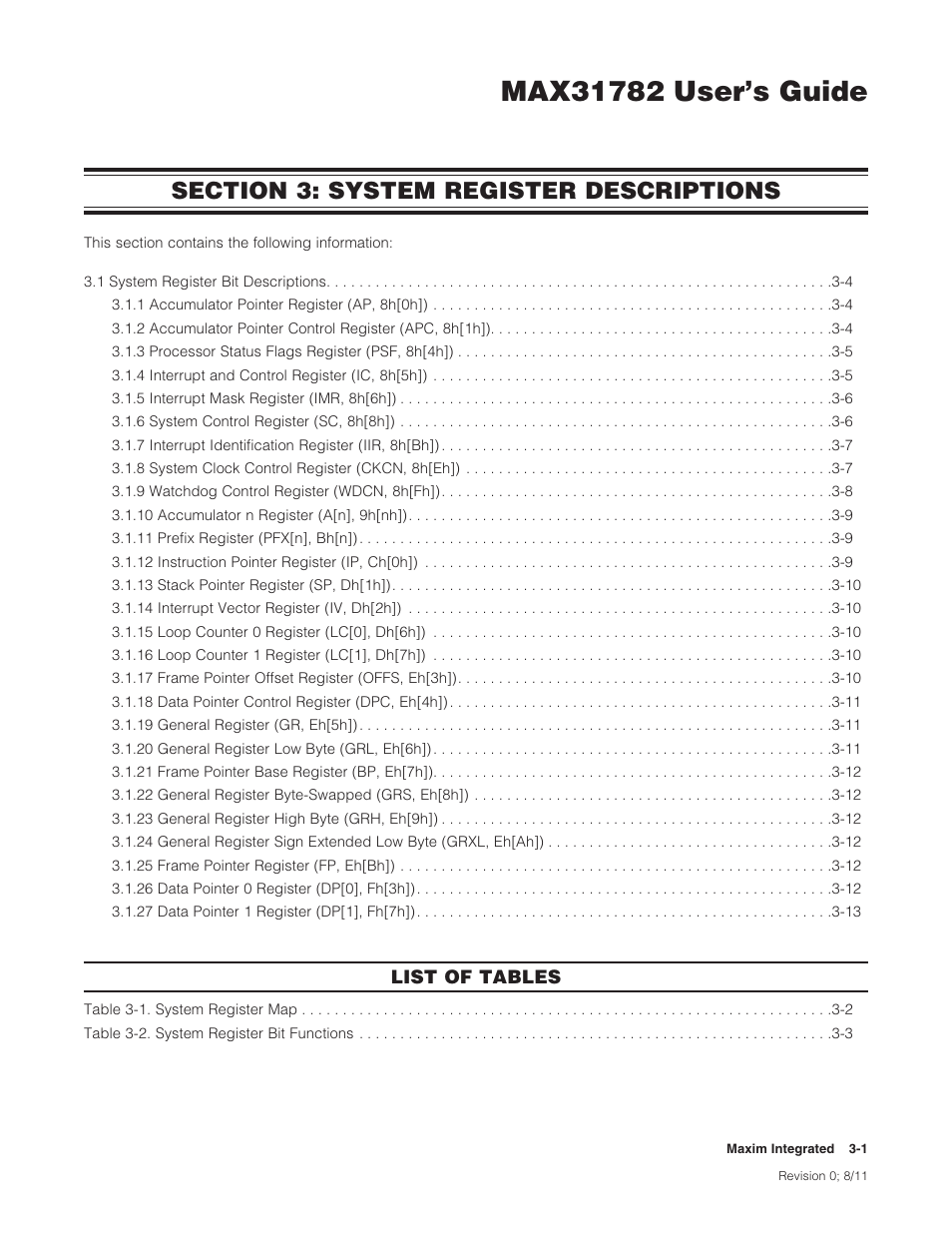 Section 3: system register descriptions, Section 3: system register descriptions -1 | Maxim Integrated MAX31782 User Manual | Page 19 / 223