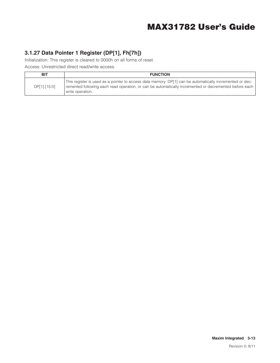 27 data pointer 1 register (dp[1], fh[7h]) | Maxim Integrated MAX31782 User Manual | Page 31 / 223