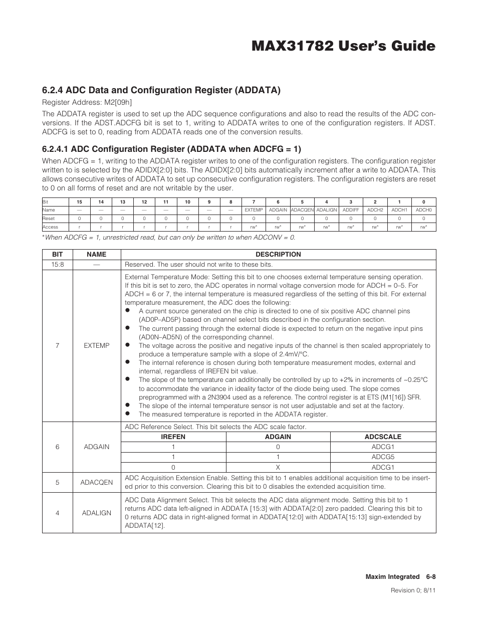 4 adc data and configuration register (addata), 4adcdataandconfigurationregister(addata) | Maxim Integrated MAX31782 User Manual | Page 51 / 223