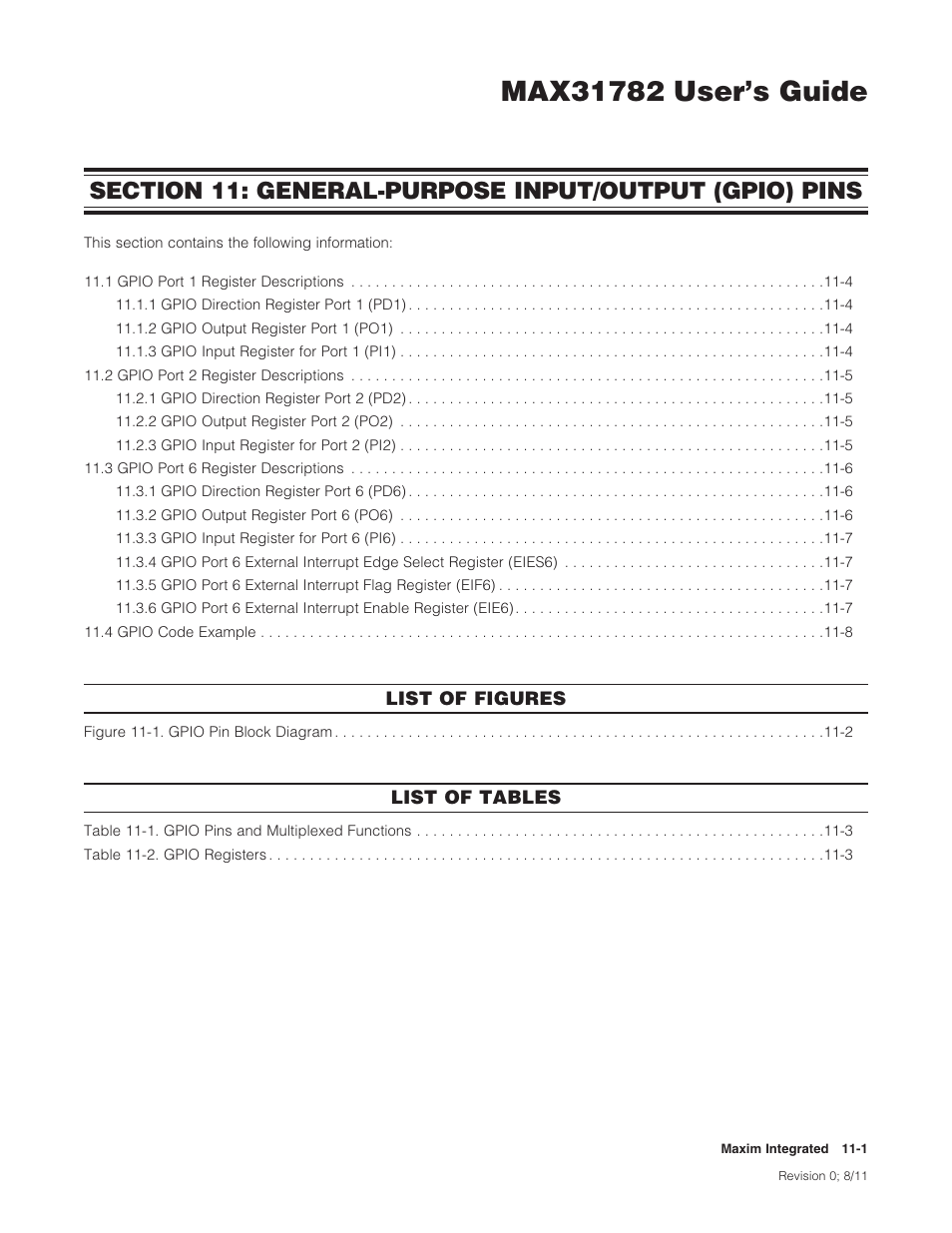 Section 11: general-purpose, Input/output (gpio) pins, Section 11: general-purpose input/output | Gpio) pins | Maxim Integrated MAX31782 User Manual | Page 95 / 223