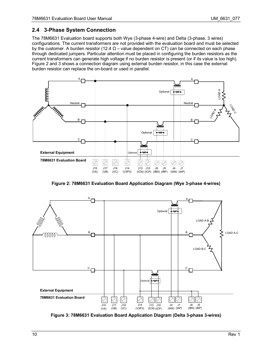 4 3-phase system connection, Phase system connection | Maxim Integrated 78M6631 Evaluation Board User Manual | Page 10 / 26