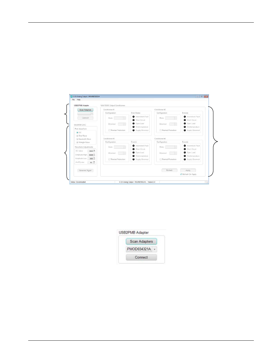 4 graphical user interfaces, 1 gui for maxrefdes24, 1 usb2pmb adapter | Graphical user interfaces, Gui for maxrefdes24, Usb2pmb adapter | Maxim Integrated MAXREFDES24EVSYS User Manual | Page 9 / 17