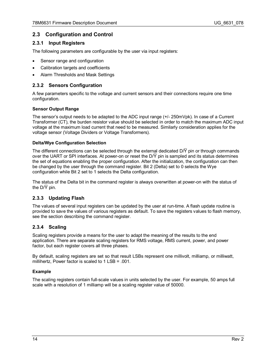 3 configuration and control, 1 input registers, 2 sensors configuration | 3 updating flash, 4 scaling, Configuration and control, Input registers, Sensors configuration, Updating flash, Scaling | Maxim Integrated 78M6631 User Manual | Page 14 / 32