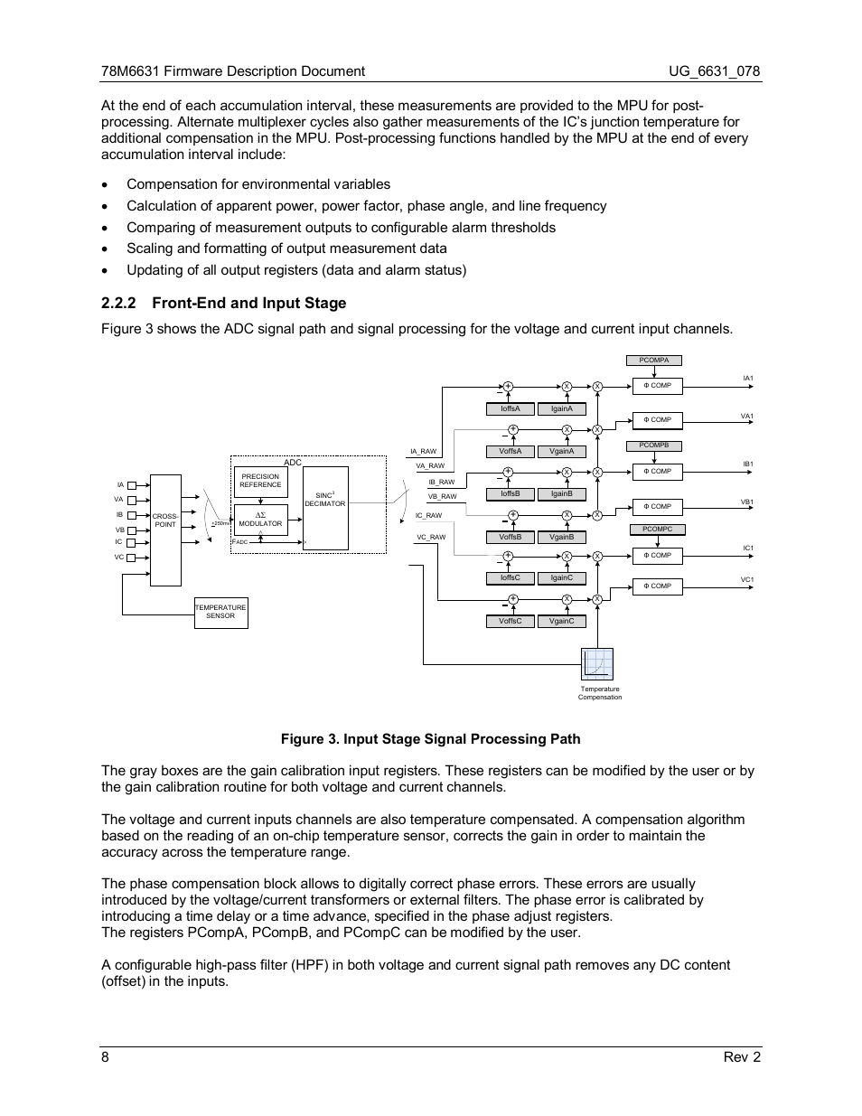 2 front-end and input stage, Front-end and input stage, Figure 3. input stage signal processing path | Maxim Integrated 78M6631 User Manual | Page 8 / 32