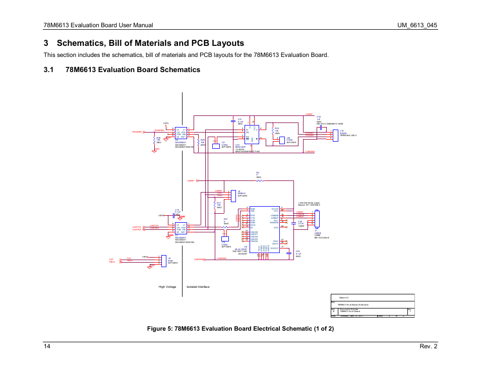 3 schematics, bill of materials and pcb layouts, 1 78m6613 evaluation board schematics, Schematics, bill of materials and pcb layouts | 78m6613 evaluation board schematics | Maxim Integrated 78M6613 Evaluation Board User Manual | Page 14 / 20