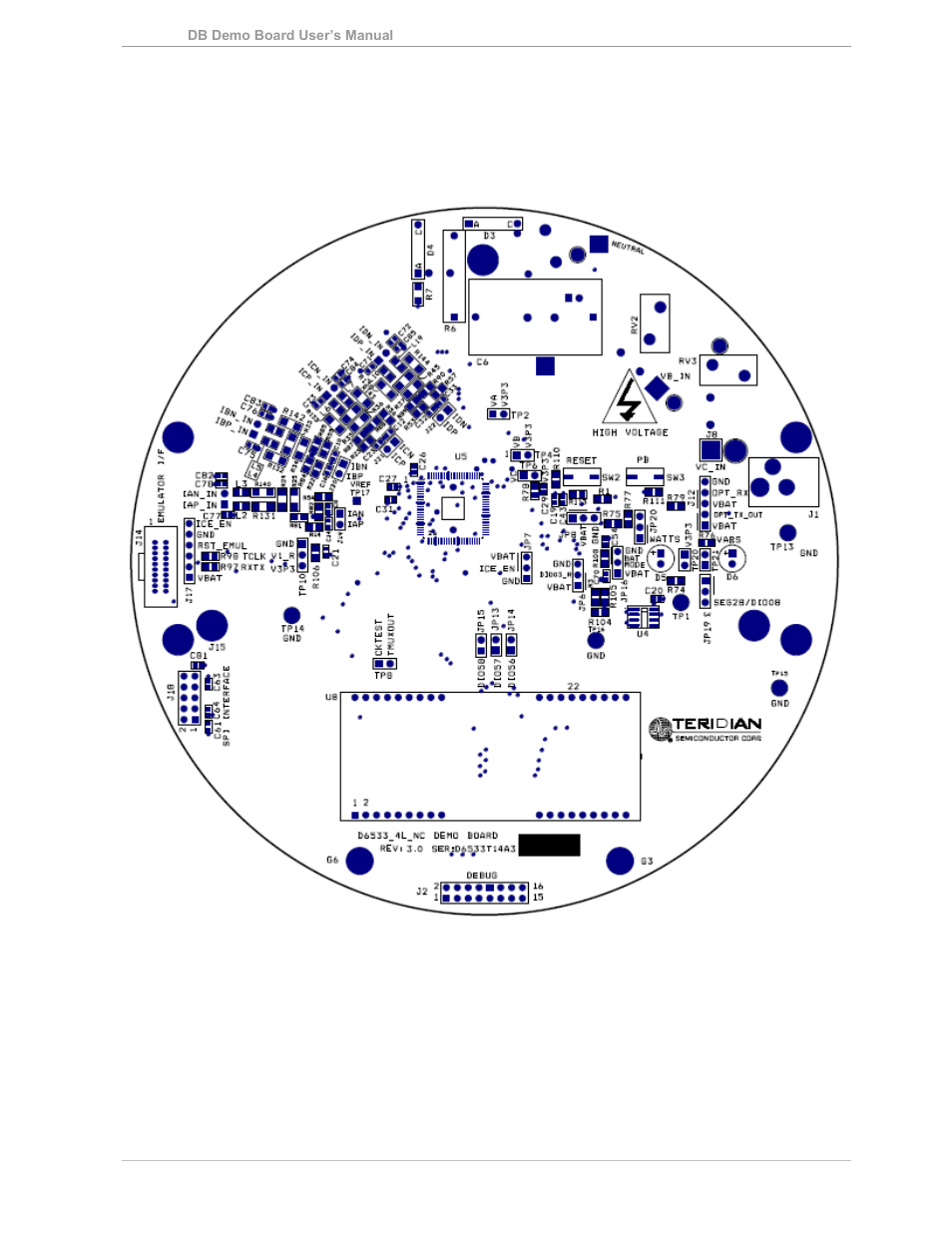 71m6533-db demo board pcb layout, Figure 4-4: 71m6533-db demo board: top view | Maxim Integrated 71M6533-DB User Manual | Page 64 / 75