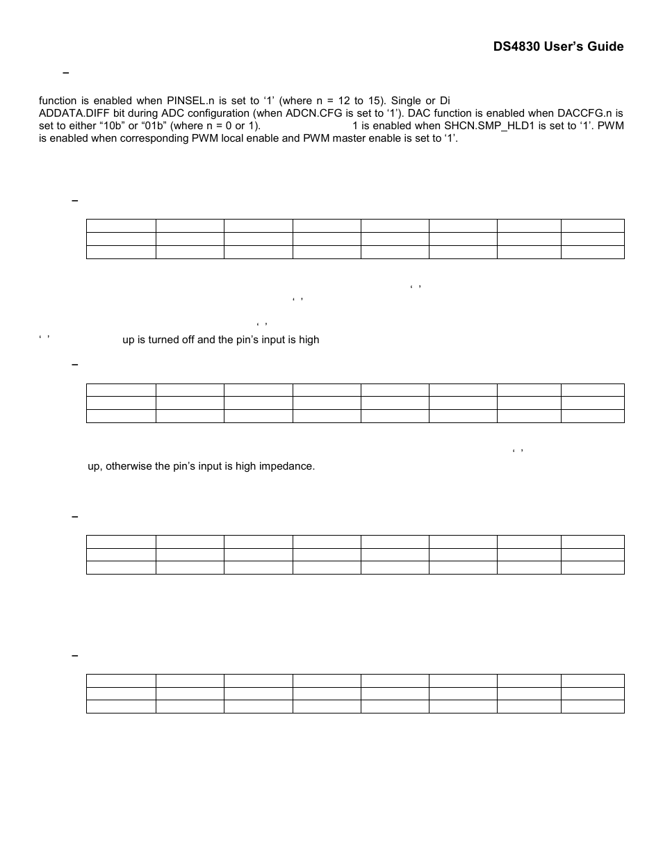 2 – gpio port 0 register descriptions, 1 – gpio direction register port 0 (pd0), 2 – gpio output register port 0 (po0) | 3 – gpio input register for port 0 (pi0), Gpio port 0 register descriptions, Gpio direction register port 0 (pd0), Gpio output register port 0 (po0), Gpio input register for port 0 (pi0) | Maxim Integrated DS4830 Optical Microcontroller User Manual | Page 129 / 227