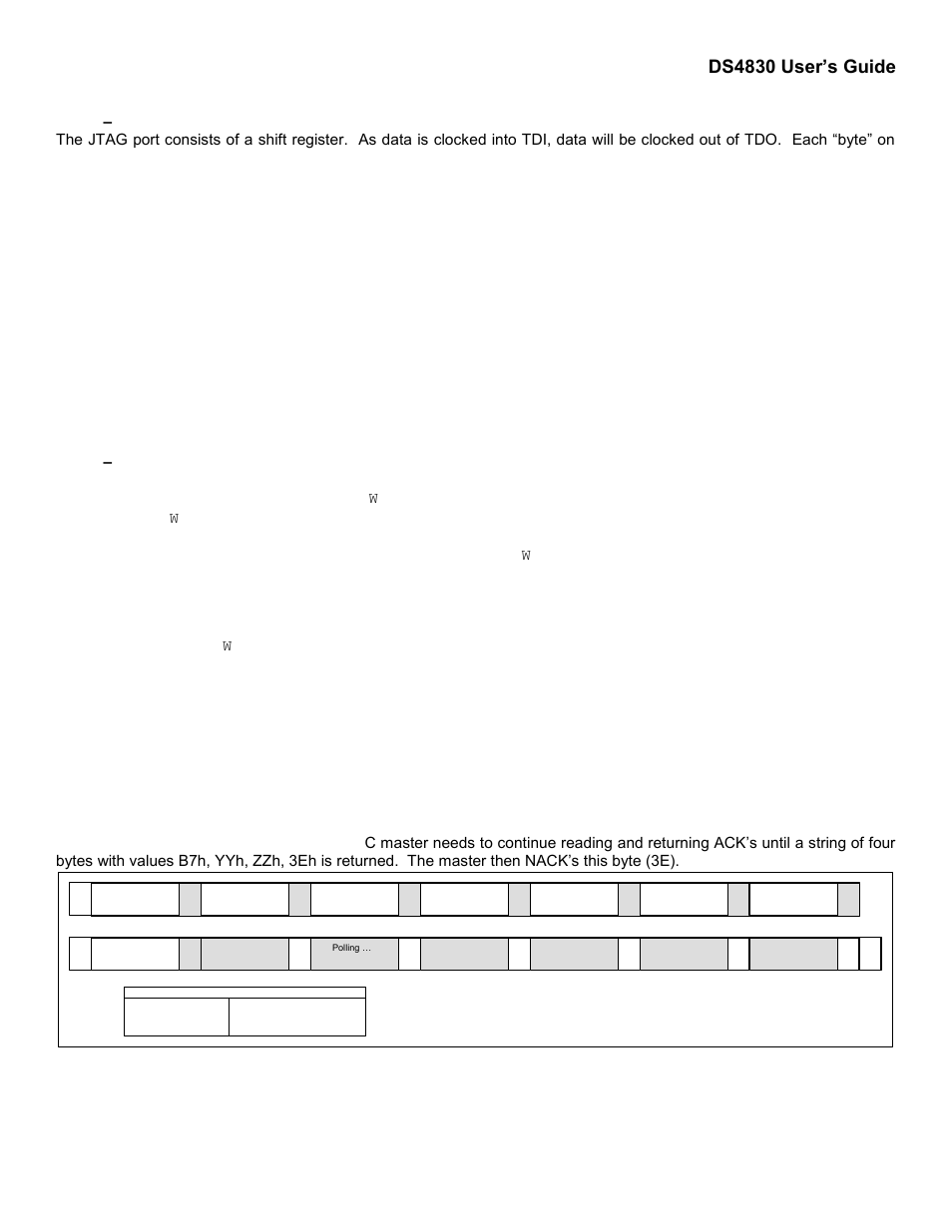 1 – jtag bootloader protocol, 2 – i2c bootloader protocol, Jtag bootloader protocol | I2c bootloader protocol, Ds4830 user’s guide | Maxim Integrated DS4830 Optical Microcontroller User Manual | Page 172 / 227