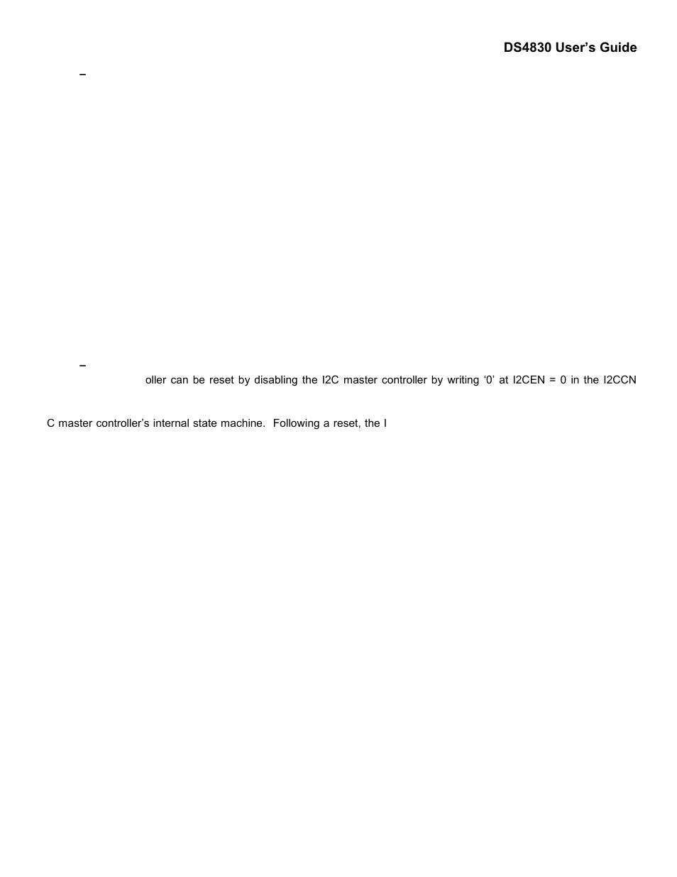 10 – i2c master clock stretching, 11 – resetting the i2c master controller, I2c master clock stretching | Resetting the i2c master controller, Ds4830 user’s guide | Maxim Integrated DS4830 Optical Microcontroller User Manual | Page 83 / 227