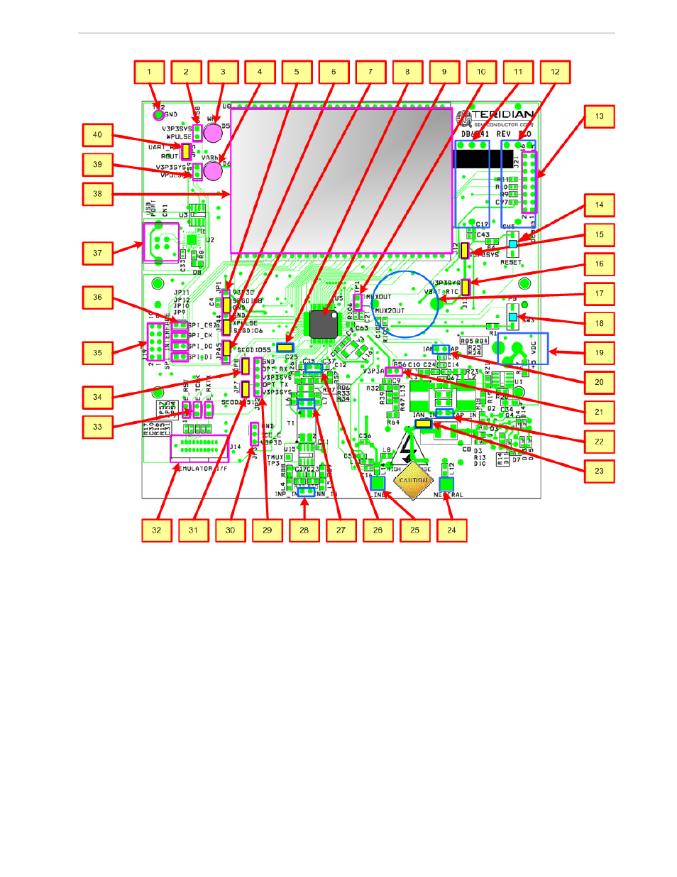 Figure 3-1: 71m6541-db rev 3.0 - board description | Maxim Integrated 71M6541 Demo Board User Manual | Page 61 / 76