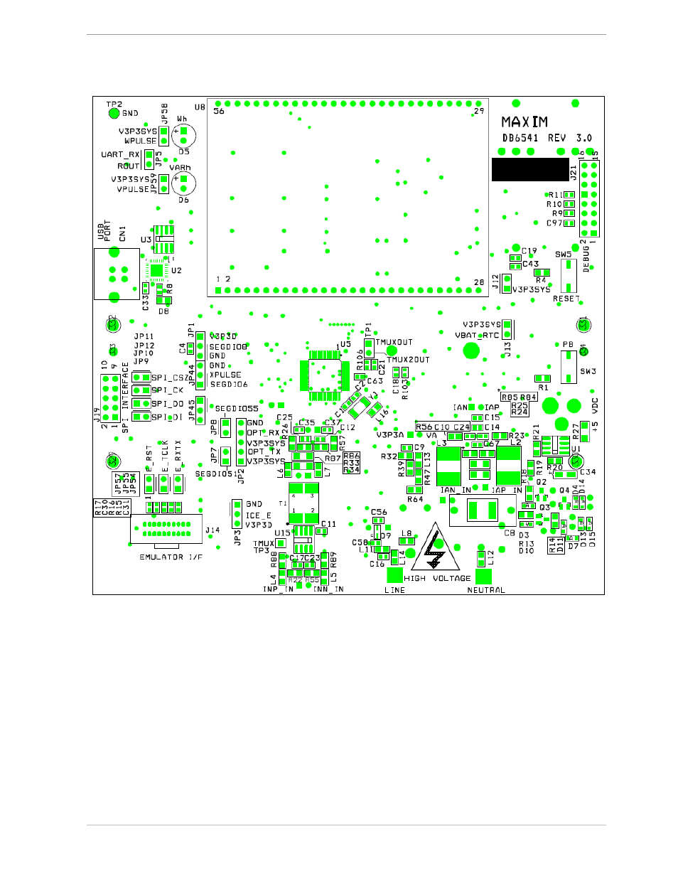 3 71m6541-db pcb layout, 71m6541-db pcb layout, Figure 4-3: 71m6541-db rev 3.0: top view | Maxim Integrated 71M6541 Demo Board User Manual | Page 69 / 76