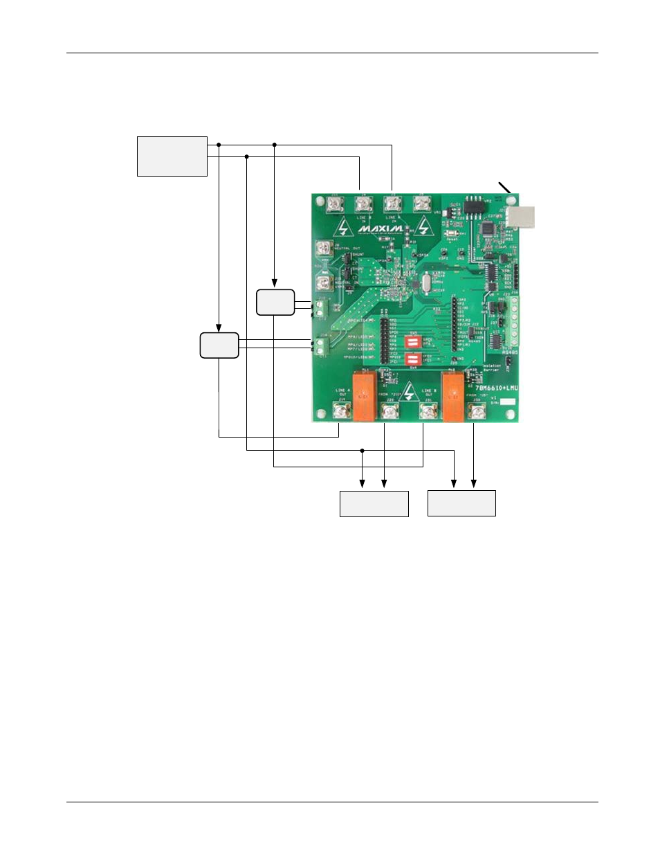 Figure 2: 78m6610+lmu evaluation board connections | Maxim Integrated 78M6610+LMU Evaluation Kit User Manual | Page 22 / 32