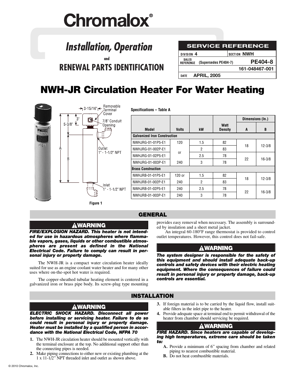 Chromalox PE404-8 User Manual | 2 pages