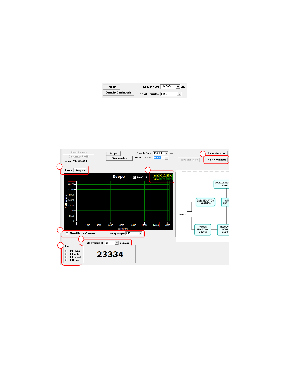2 sampling controls, 3 results, Sampling controls | Results | Maxim Integrated MAXSANTAFEEVSYS User Manual | Page 9 / 15