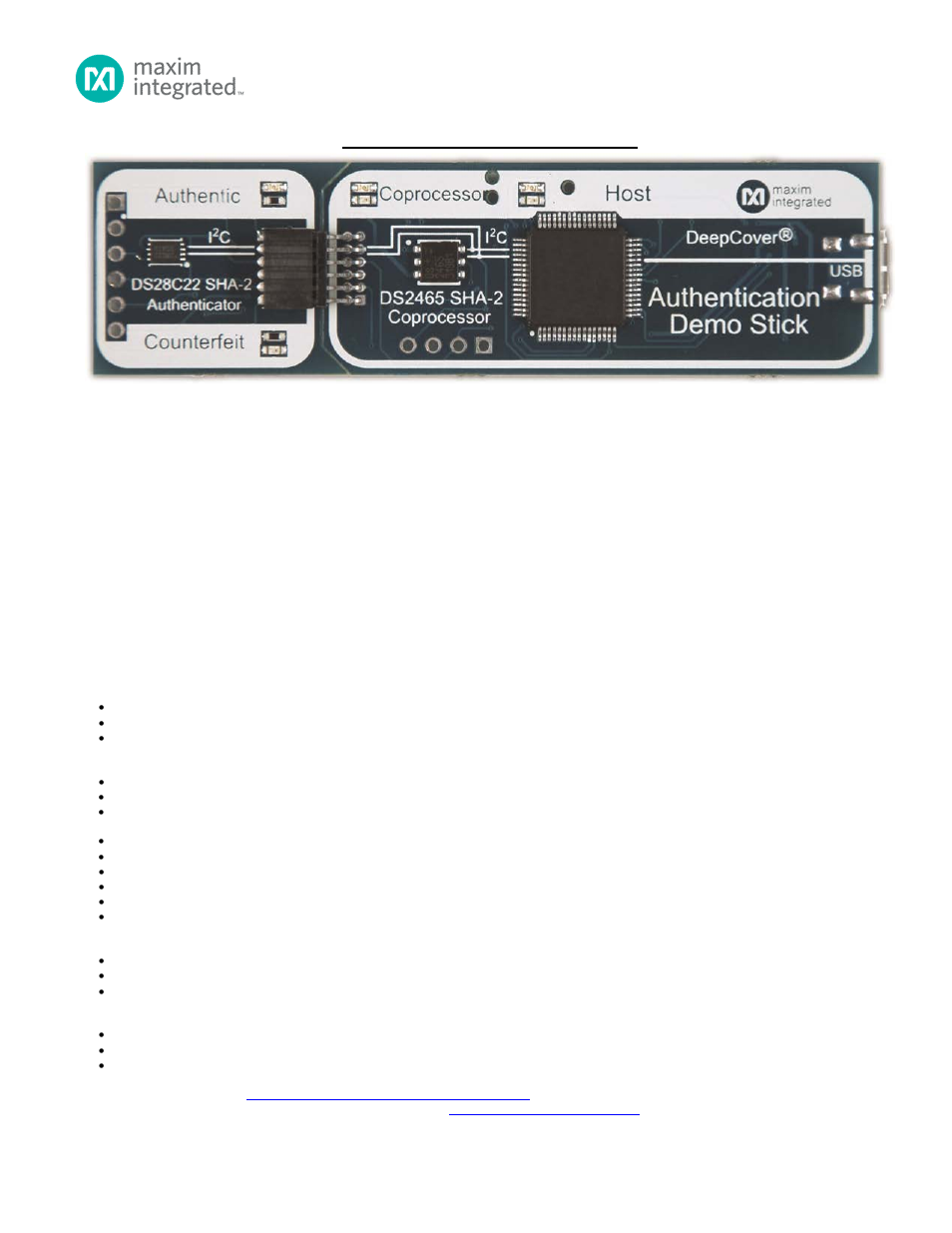 Maxim Integrated DS28C22DEMOK Authentication Demo Stick User Manual | 1 page